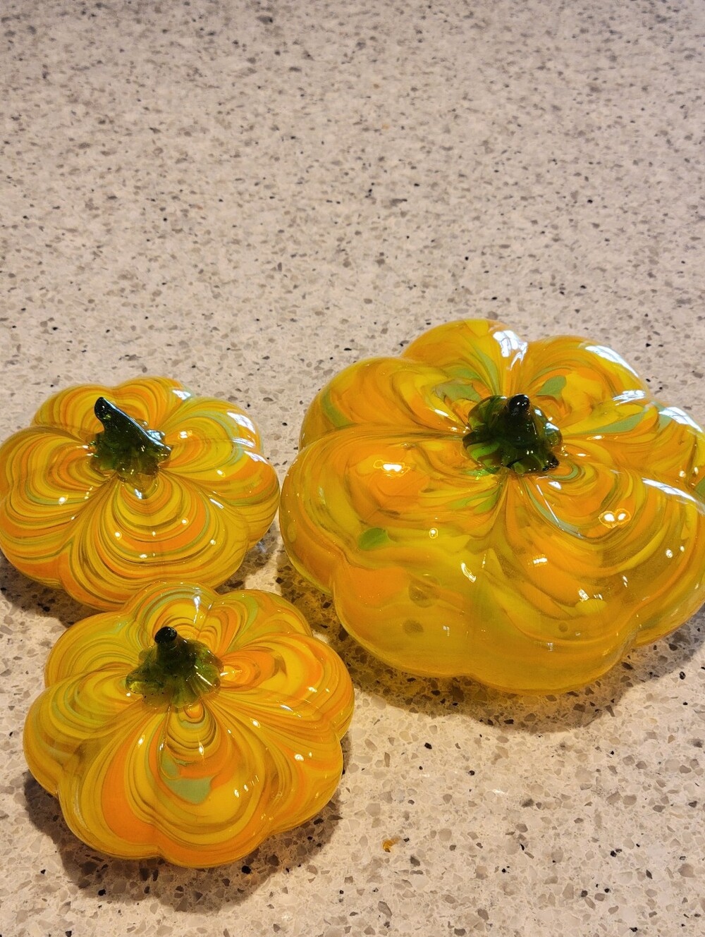Handblown Glass Pumpkin Decor - Yellow Swirl Home Art,large Is 1-6"X4" 2-4"X3"